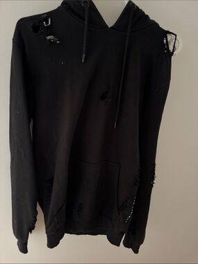 Black Distressed Hoodie Sweater - Women